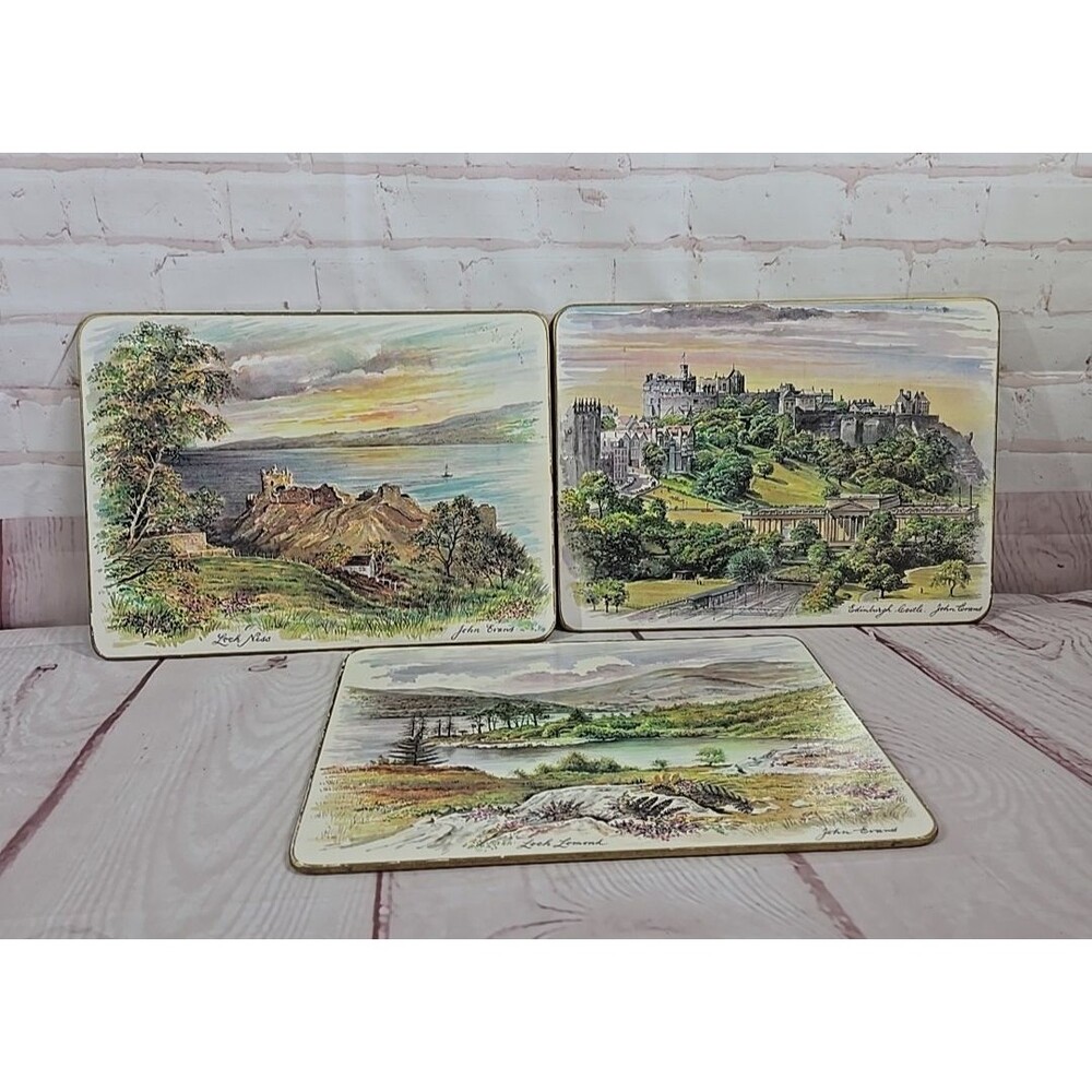 Vintage Loch Ness Clover Leaf Table Mats 3 Scotland John Evans Cork Back